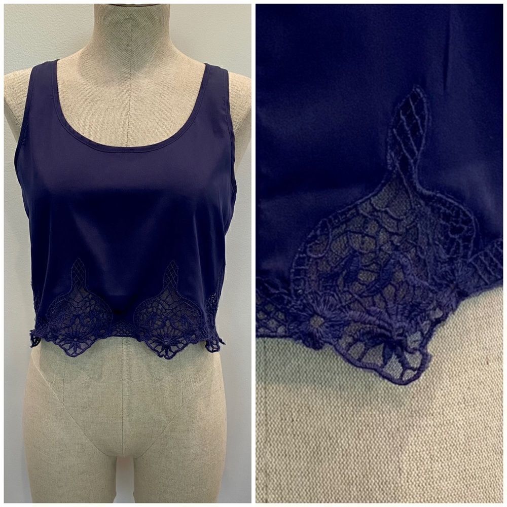 Frenchi Blue Crop top with Lace in Blue SIze S